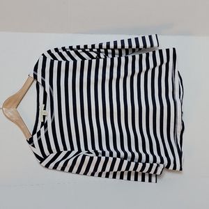 Appleseed's Petites Women's White Blue Striped Long Sleeve Top, PM